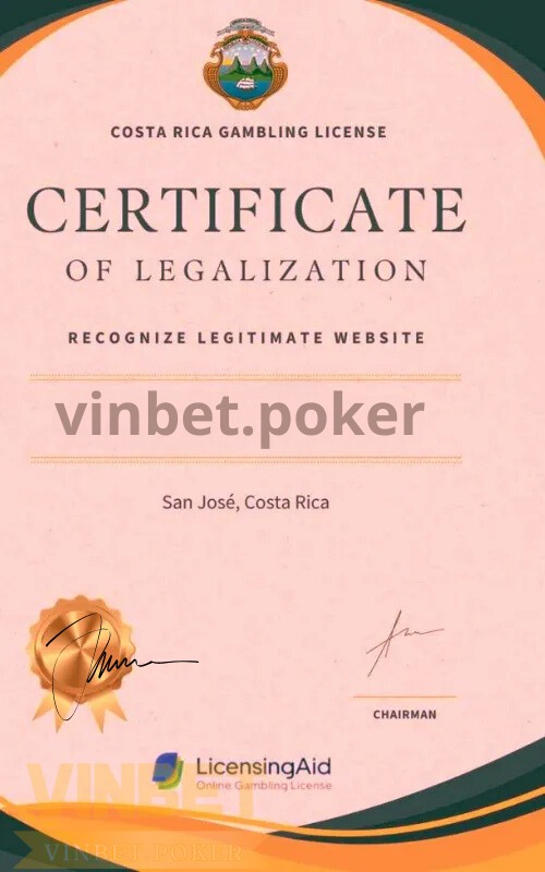 giấy chứng nhận costa rica hợp pháp của vinbet